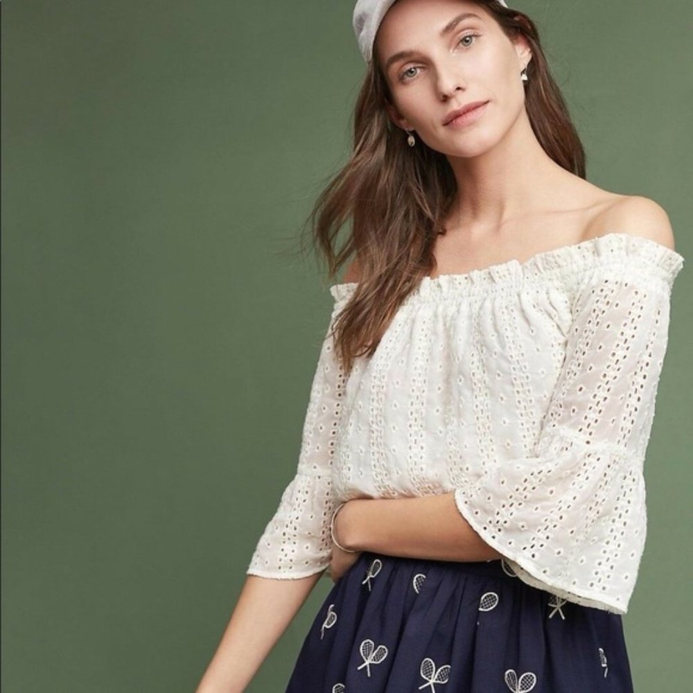 Anthropologie Floreat Ivory Eyelet Off Shoulder Blouse